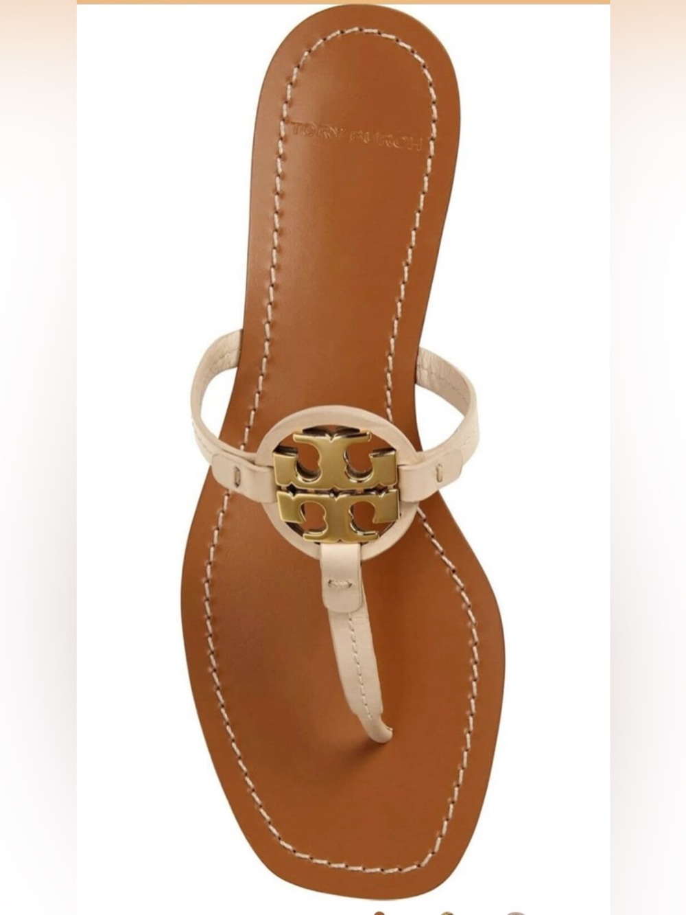 Tory Burch Mini Miller Leather Thong Sandals with Gold Logo. Dulce de Leche.